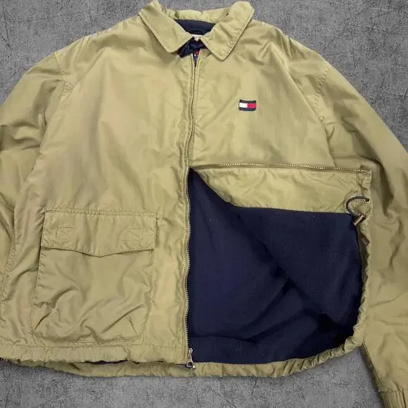 Vintage 90s Fleece Lined Olive Tommy Hilfiger Jacket - Picture 2 of 8